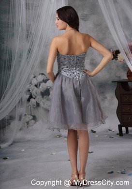 Organza Strapless Beaded Grey Short Prom Dresses with Rhinestones