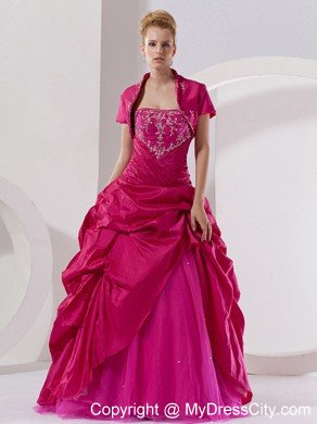 Quinceanera Dress of Hot Pink A-line and Embroidry