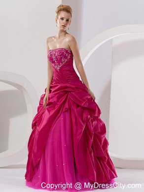 Quinceanera Dress of Hot Pink A-line and Embroidry