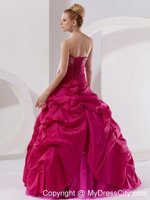 Quinceanera Dress of Hot Pink A-line and Embroidry