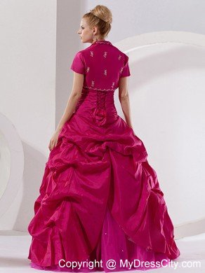 Quinceanera Dress of Hot Pink A-line and Embroidry