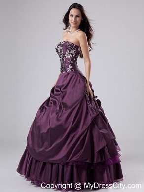 A-line Purple Beaded and Ruffled Quinceanera Dress