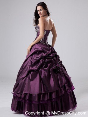 A-line Purple Beaded and Ruffled Quinceanera Dress