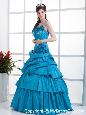 Teal Sweetheart Sweet Sixteen Dresses with Flowers