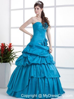 Teal Sweetheart Sweet Sixteen Dresses with Flowers