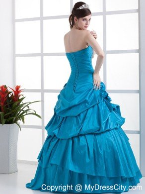 Teal Sweetheart Sweet Sixteen Dresses with Flowers