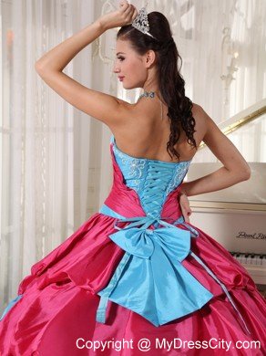 Aqua Blue and Hot Pink Taffeta Appliques Quinceanera Dress