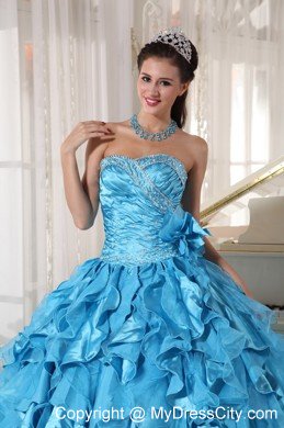 Aqua Blue Sweetheart Organza Quinceanera Dresses 2013