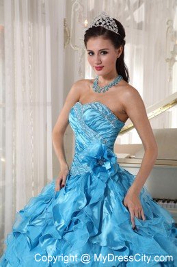 Aqua Blue Sweetheart Organza Quinceanera Dresses 2013