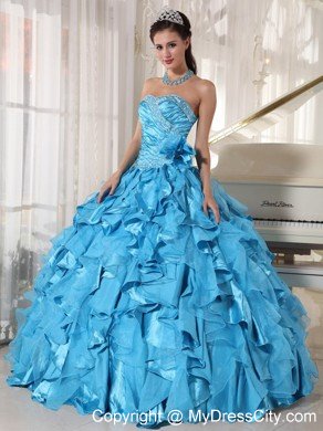 Aqua Blue Sweetheart Organza Quinceanera Dresses 2013