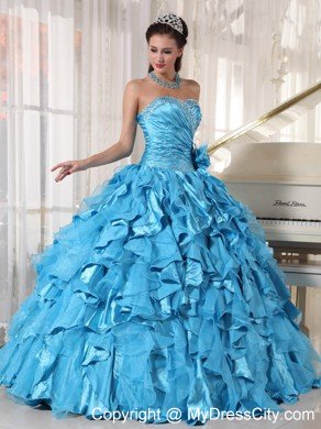 Aqua Blue Sweetheart Organza Quinceanera Dresses 2013