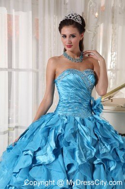 Aqua Blue Sweetheart Organza Quinceanera Dresses 2013