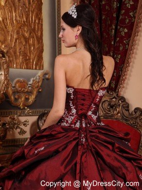 Burgundy Sweetheart Quinceanera Dress with Appliques