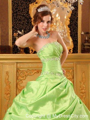 Bright Spring Green Strapless Beading Dress for Sweet 16