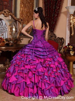 Fuchsia Spaghetti Straps Embroidery Quinceanera Dress