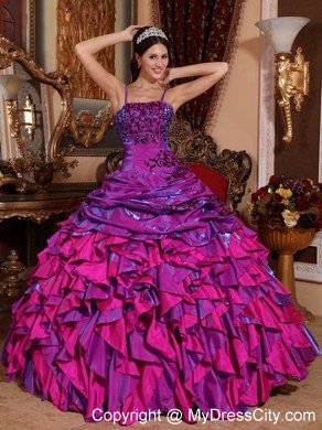 Fuchsia Spaghetti Straps Embroidery Quinceanera Dress