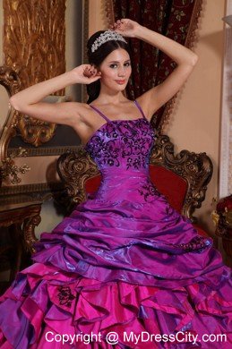 Fuchsia Spaghetti Straps Embroidery Quinceanera Dress