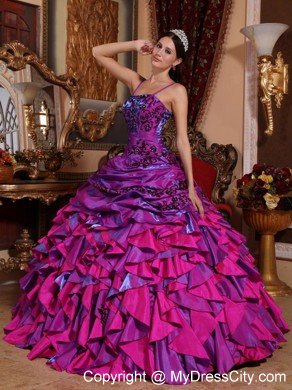 Fuchsia Spaghetti Straps Embroidery Quinceanera Dress