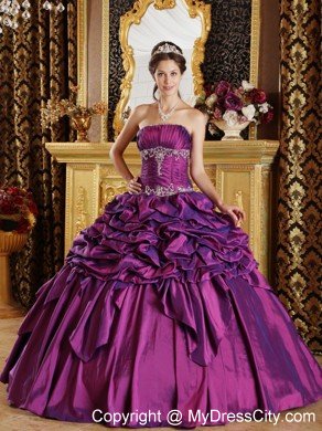 Strapless Taffeta Pick-ups Quinceanera Dress in Purple