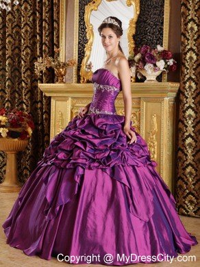 Strapless Taffeta Pick-ups Quinceanera Dress in Purple