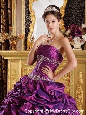 Strapless Taffeta Pick-ups Quinceanera Dress in Purple