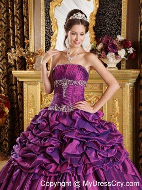 Strapless Taffeta Pick-ups Quinceanera Dress in Purple