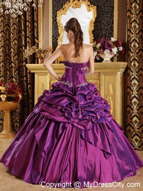 Strapless Taffeta Pick-ups Quinceanera Dress in Purple