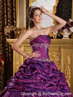 Strapless Taffeta Pick-ups Quinceanera Dress in Purple