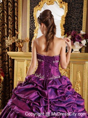 Strapless Taffeta Pick-ups Quinceanera Dress in Purple