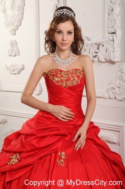 Customize Red Sweetheart Appliqued Sweet 15 Dresses