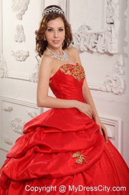 Customize Red Sweetheart Appliqued Sweet 15 Dresses