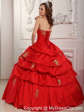 Customize Red Sweetheart Appliqued Sweet 15 Dresses