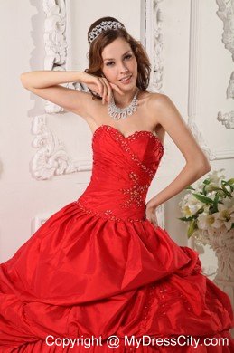 Vintage Red Sweetheart Beaded Quinceanera Party Dress