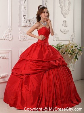 Vintage Red Sweetheart Beaded Quinceanera Party Dress