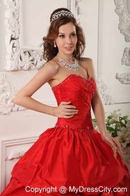 Vintage Red Sweetheart Beaded Quinceanera Party Dress