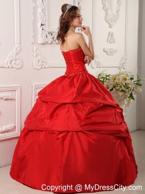 Vintage Red Sweetheart Beaded Quinceanera Party Dress