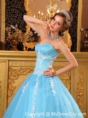 Baby Blue Sweetheart Tulle Sweet Sixteen Appliqued Dresses