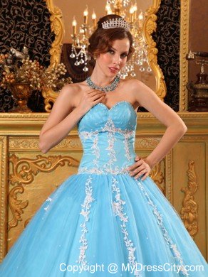 Baby Blue Sweetheart Tulle Sweet Sixteen Appliqued Dresses