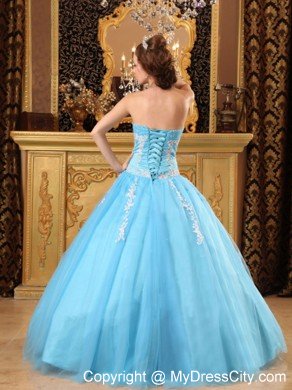 Baby Blue Sweetheart Tulle Sweet Sixteen Appliqued Dresses