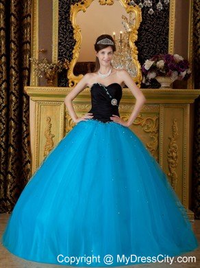 Sweetheart Black and Blue A-line Quinceanera Dress with Beading