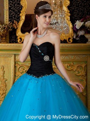 Sweetheart Black and Blue A-line Quinceanera Dress with Beading