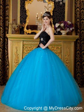 Sweetheart Black and Blue A-line Quinceanera Dress with Beading