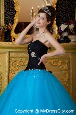 Sweetheart Black and Blue A-line Quinceanera Dress with Beading