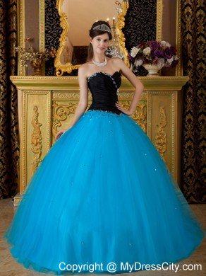 Sweetheart Black and Blue A-line Quinceanera Dress with Beading