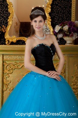 Sweetheart Black and Blue A-line Quinceanera Dress with Beading