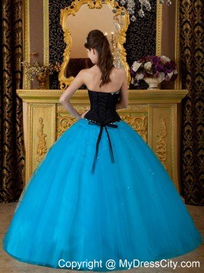 Sweetheart Black and Blue A-line Quinceanera Dress with Beading