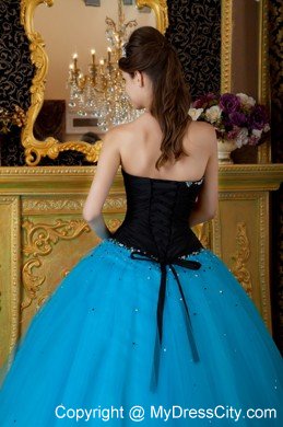 Sweetheart Black and Blue A-line Quinceanera Dress with Beading