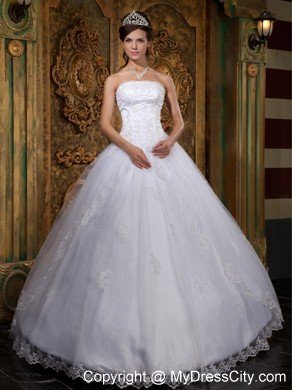 White Strapless Lace Quinceanera Dress 2013 on Sale