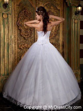 White Strapless Lace Quinceanera Dress 2013 on Sale