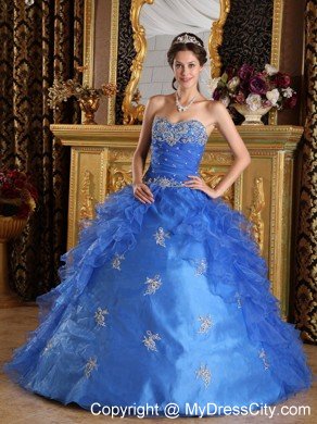 Fast Shipping Blue Sweetheart Ruffled Dress for Sweet 15